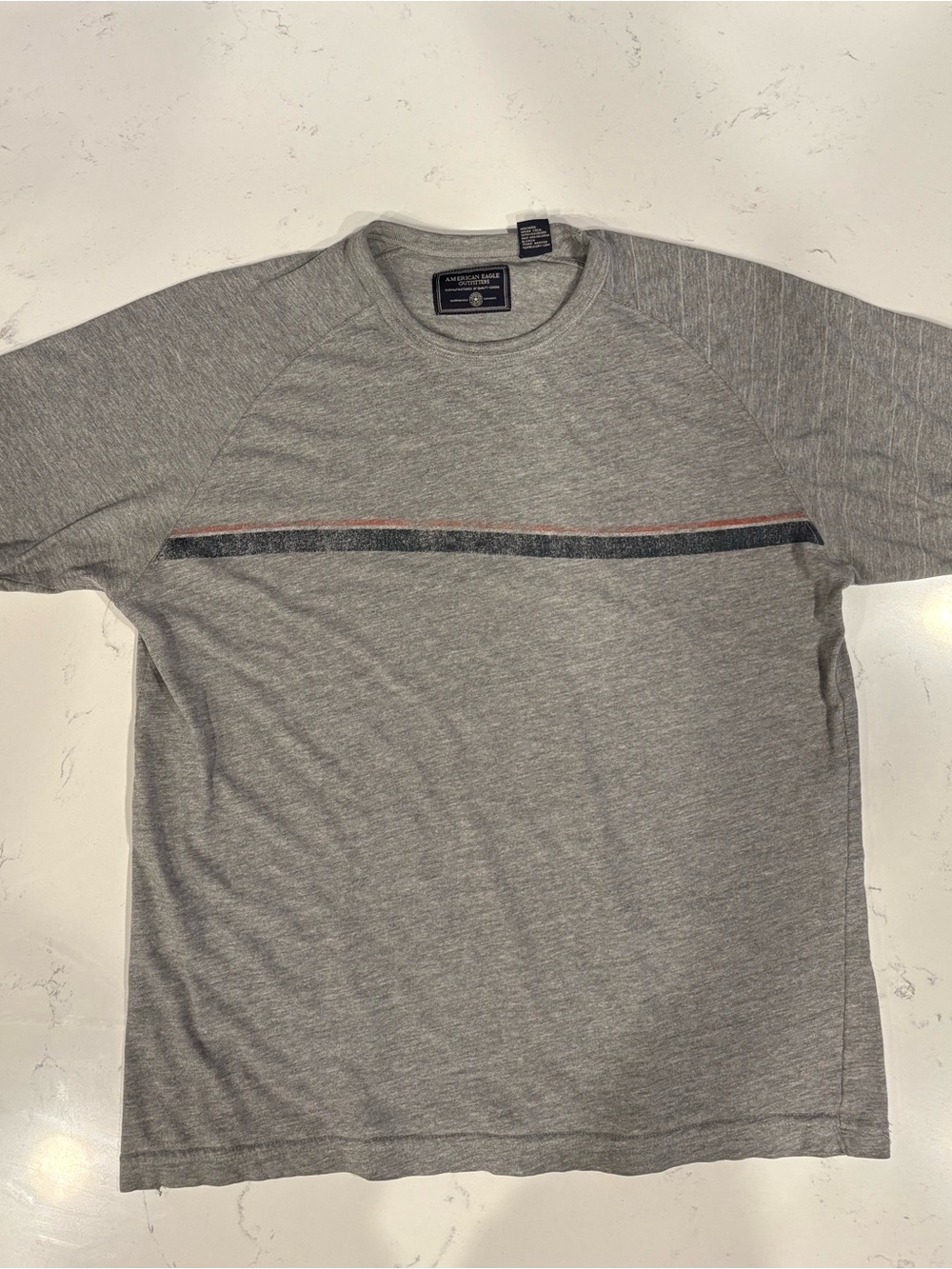 Vintage American Eagle Men's Gray tee with Chest Stripe. 100% cotton Size M